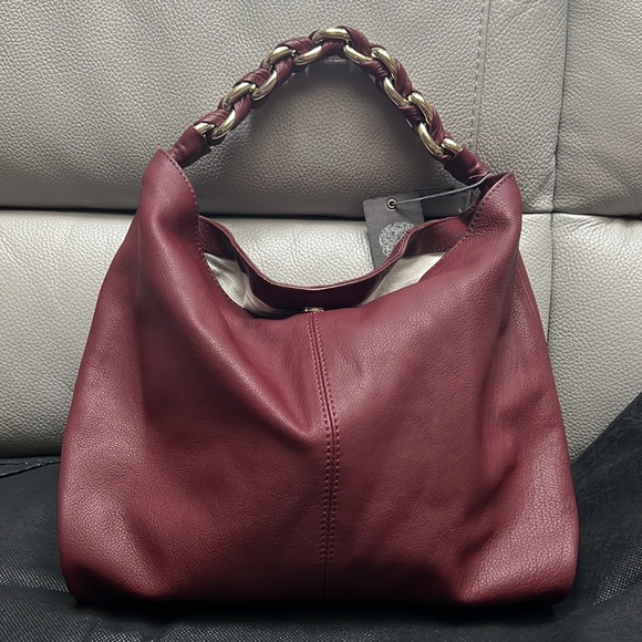 NWT Vince Camuto Lyona Leather Hobo Bag in Cranberry with dust bag - Picture 3 of 12